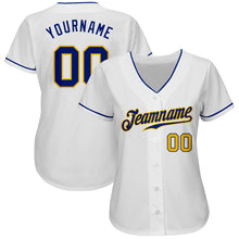 Load image into Gallery viewer, Custom White Royal-Gold Authentic Baseball Jersey