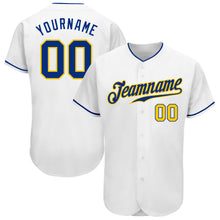 Load image into Gallery viewer, Custom White Royal-Gold Authentic Baseball Jersey
