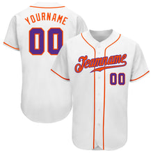 Load image into Gallery viewer, Custom White Purple-Orange Authentic Baseball Jersey