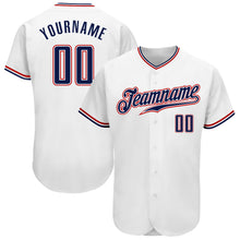 Load image into Gallery viewer, Custom White Navy-Red Authentic Baseball Jersey
