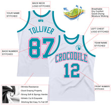 Load image into Gallery viewer, Custom White Teal-Pink Authentic Throwback Basketball Jersey