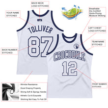 Load image into Gallery viewer, Custom White White-Navy Authentic Throwback Basketball Jersey