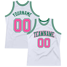 Load image into Gallery viewer, Custom White Pink-Kelly Green Authentic Throwback Basketball Jersey