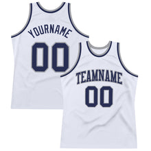 Load image into Gallery viewer, Custom White Navy-Gray Authentic Throwback Basketball Jersey