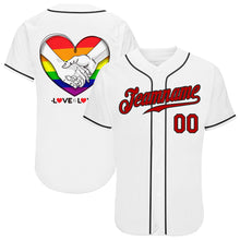 Load image into Gallery viewer, Custom White Red-Black Rainbow Colored Heart For Pride Month Love Is Love LGBT Authentic Baseball Jersey