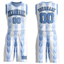 Load image into Gallery viewer, Custom White Light Blue-Black Round Neck Sublimation Basketball Suit Jersey