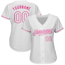 Load image into Gallery viewer, Custom White White-Pink Authentic Baseball Jersey