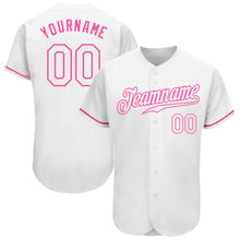 Load image into Gallery viewer, Custom White White-Pink Authentic Baseball Jersey