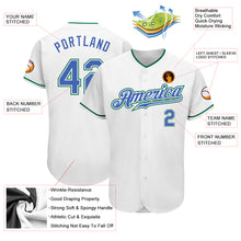 Load image into Gallery viewer, Custom White Blue-Kelly Green Authentic Baseball Jersey