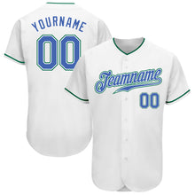 Load image into Gallery viewer, Custom White Blue-Kelly Green Authentic Baseball Jersey