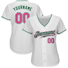 Load image into Gallery viewer, Custom White Pink-Kelly Green Authentic Baseball Jersey