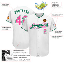 Load image into Gallery viewer, Custom White Pink-Kelly Green Authentic Baseball Jersey
