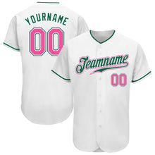 Load image into Gallery viewer, Custom White Pink-Kelly Green Authentic Baseball Jersey