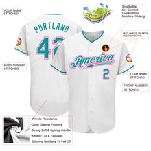 Load image into Gallery viewer, Custom White Teal-Pink Authentic Baseball Jersey