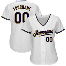 Load image into Gallery viewer, Custom White Navy-Old Gold Authentic Baseball Jersey