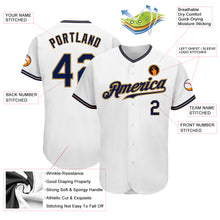 Load image into Gallery viewer, Custom White Navy-Old Gold Authentic Baseball Jersey