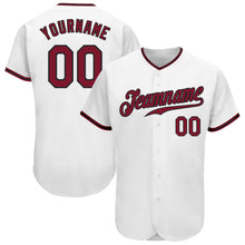 Load image into Gallery viewer, Custom White Crimson-Black Authentic Baseball Jersey