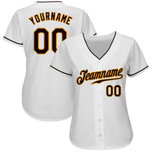 Load image into Gallery viewer, Custom White Brown-Gold Authentic Baseball Jersey