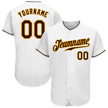 Load image into Gallery viewer, Custom White Brown-Gold Authentic Baseball Jersey