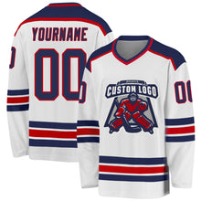 Load image into Gallery viewer, Custom White Navy-Red Hockey Jersey