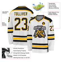 Load image into Gallery viewer, Custom White Black-Gold Hockey Jersey