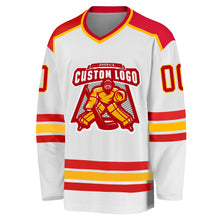 Load image into Gallery viewer, Custom White Red-Gold Hockey Jersey