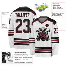Load image into Gallery viewer, Custom White Black-Burgundy Hockey Jersey