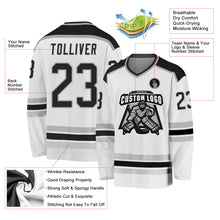 Load image into Gallery viewer, Custom White Black-Gray Hockey Jersey