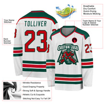 Load image into Gallery viewer, Custom White Red-Green Hockey Jersey