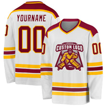 Load image into Gallery viewer, Custom White Maroon-Gold Hockey Jersey