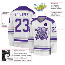 Load image into Gallery viewer, Custom White Purple-Gray Hockey Jersey