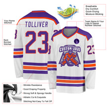 Load image into Gallery viewer, Custom White Purple-Orange Hockey Jersey