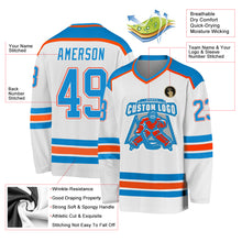 Load image into Gallery viewer, Custom White Blue-Orange Hockey Jersey