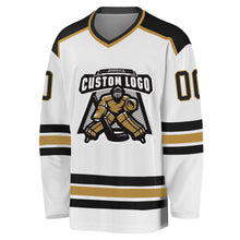 Load image into Gallery viewer, Custom White Black-Old Gold Hockey Jersey
