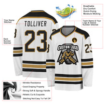 Load image into Gallery viewer, Custom White Black-Old Gold Hockey Jersey