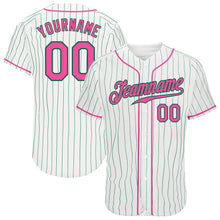 Load image into Gallery viewer, Custom White Kelly Green Pinstripe Pink-Kelly Green Authentic Baseball Jersey