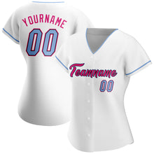 Load image into Gallery viewer, Custom White Light Blue Black-Hot Pink Authentic Baseball Jersey