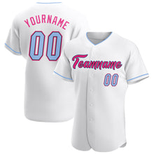 Load image into Gallery viewer, Custom White Light Blue Black-Hot Pink Authentic Baseball Jersey