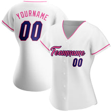 Load image into Gallery viewer, Custom White Dark Purple Black-Pink Authentic Baseball Jersey