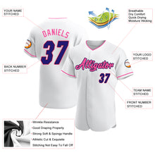 Load image into Gallery viewer, Custom White Dark Purple Black-Pink Authentic Baseball Jersey