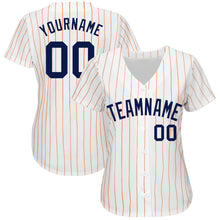 Load image into Gallery viewer, Custom White Orange Pinstripe Navy Authentic Baseball Jersey