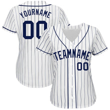 Load image into Gallery viewer, Custom White Navy Pinstripe Navy Authentic Baseball Jersey