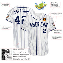 Load image into Gallery viewer, Custom White Navy Pinstripe Navy Authentic Baseball Jersey