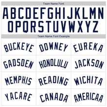 Load image into Gallery viewer, Custom White Navy Pinstripe Navy Authentic Baseball Jersey