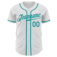 Load image into Gallery viewer, Custom White Teal Authentic Baseball Jersey
