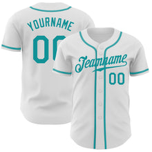 Load image into Gallery viewer, Custom White Teal Authentic Baseball Jersey