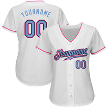 Load image into Gallery viewer, Custom White Light Blue Black-Pink Authentic Baseball Jersey