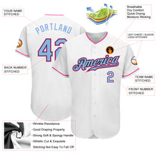 Load image into Gallery viewer, Custom White Light Blue Black-Pink Authentic Baseball Jersey
