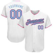 Load image into Gallery viewer, Custom White Light Blue Black-Pink Authentic Baseball Jersey