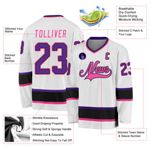 Load image into Gallery viewer, Custom White Purple Black-Pink Hockey Jersey